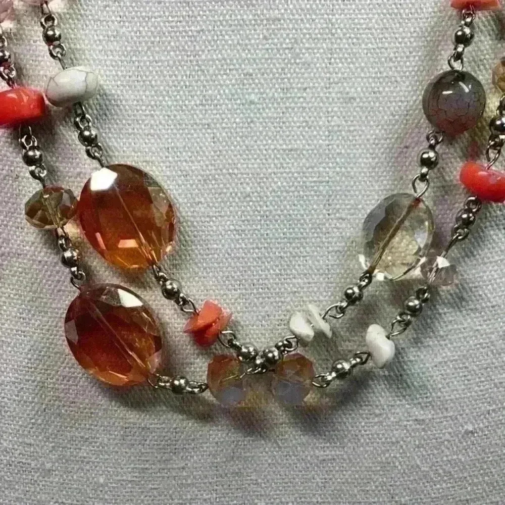 Orange and Silver Glass and Stone Necklace - Picture 3 of 5